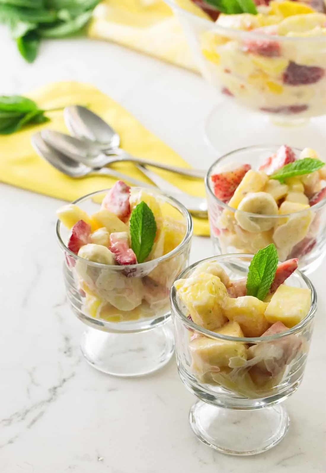 Tropical Fruit salad with honey yogurt dressing