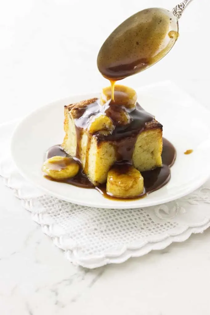 Bananas Foster Bread Pudding with Rum Sauce