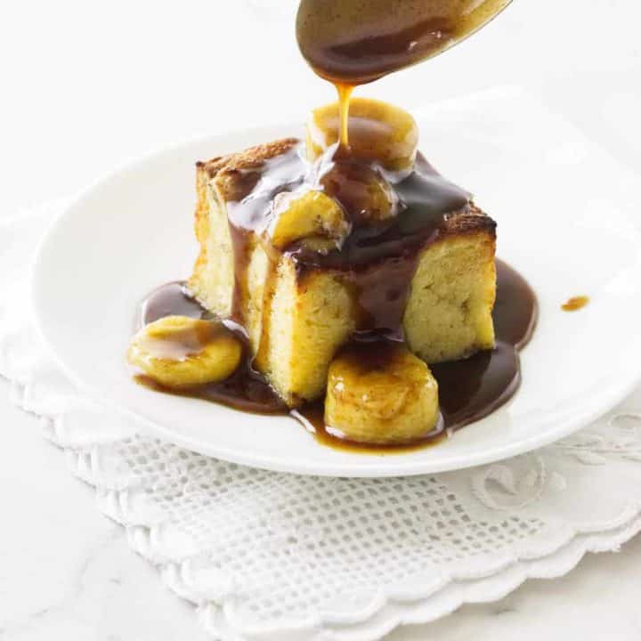 Bananas Foster Bread Pudding with Rum Sauce