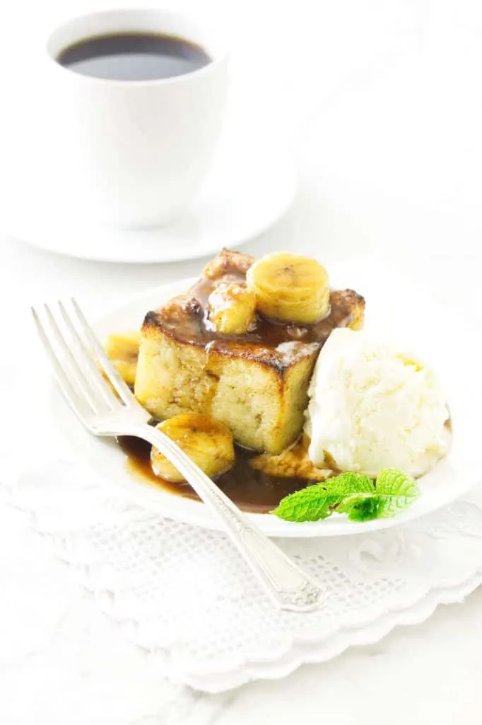 Bananas Foster Bread Pudding with Rum Sauce