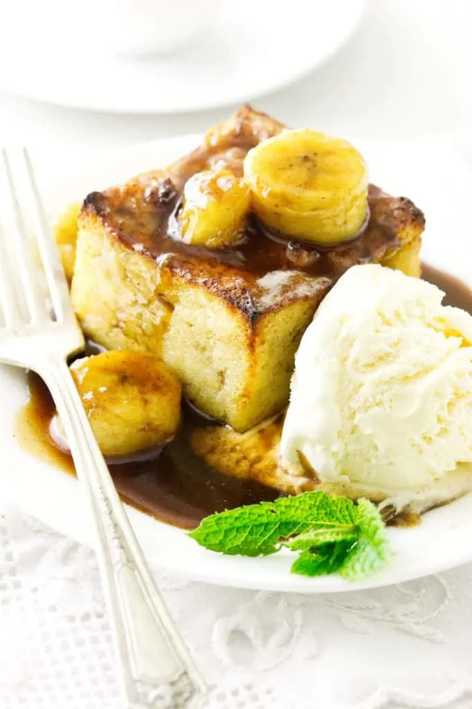 Bananas Foster Bread Pudding with Rum Sauce