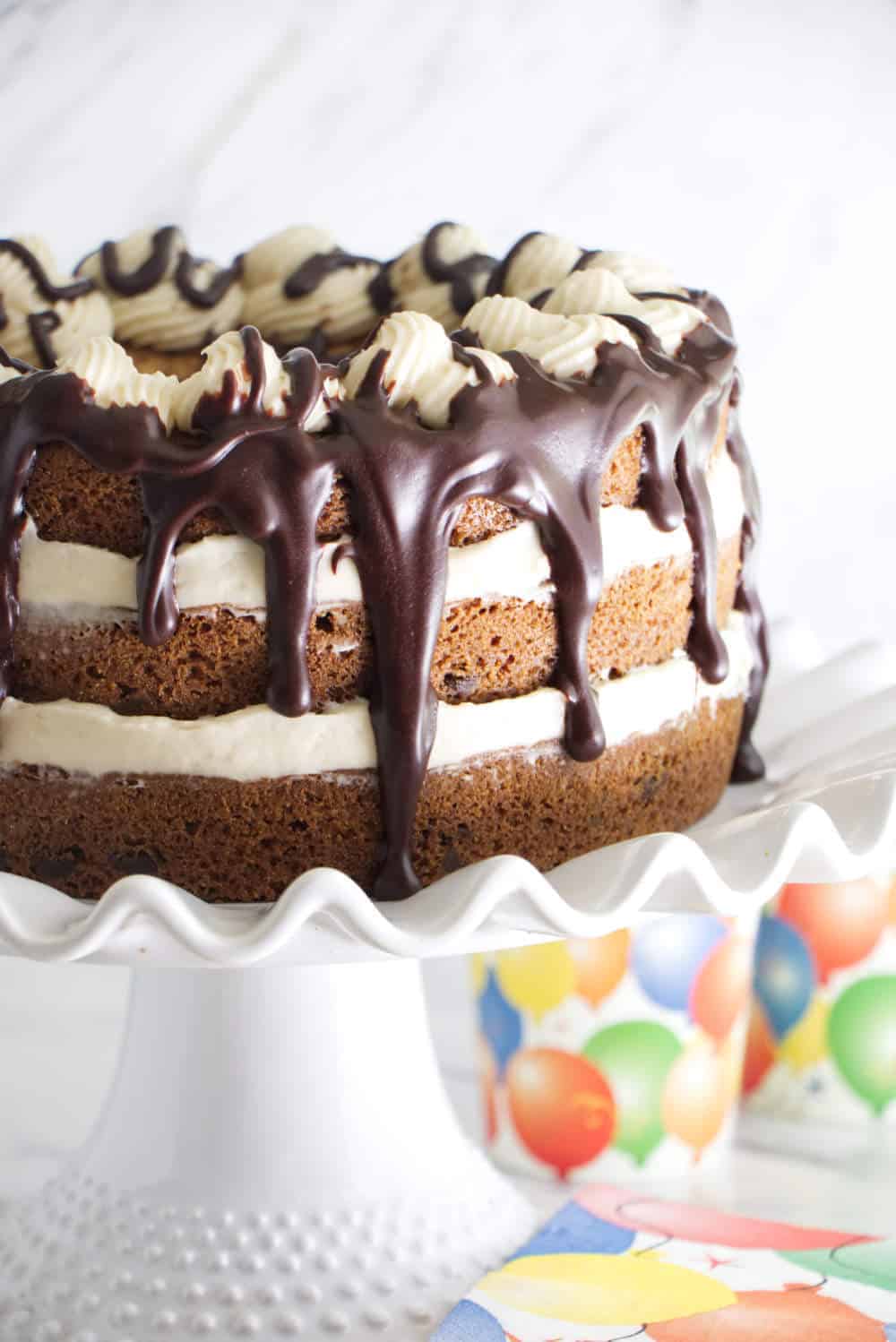 Chocolate Chip Cookie Cake with Cream Cheese Frosting