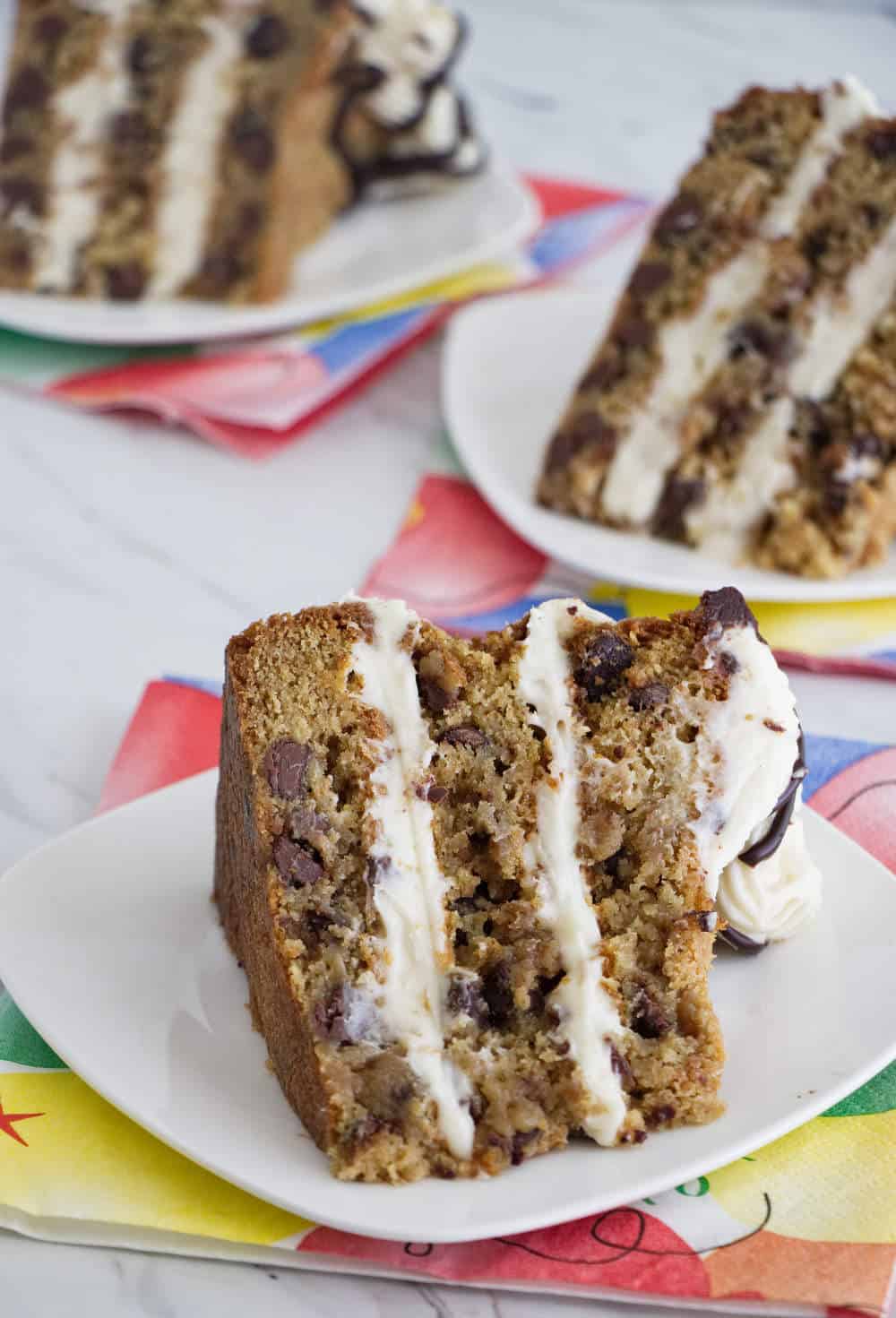 Chocolate Chip Cookie Cake with Cream Cheese Frosting