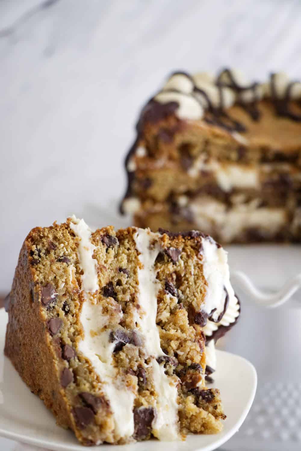 Chocolate Chip Cookie Cake with Cream Cheese Frosting