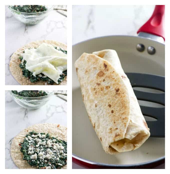 Collage de los Wraps de desayuno de espinacas y queso feta de Starbucks