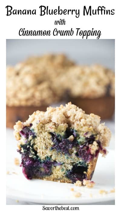 banana blueberry muffins with cinnamon crumb topping