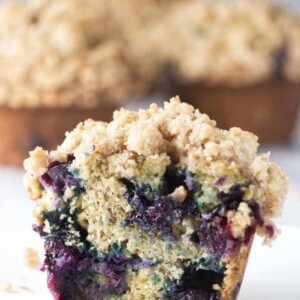 banana blueberry muffins with cinnamon crumb topping