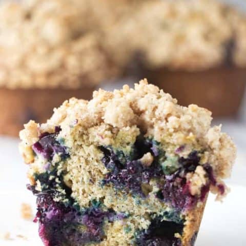 banana blueberry muffins with cinnamon crumb topping