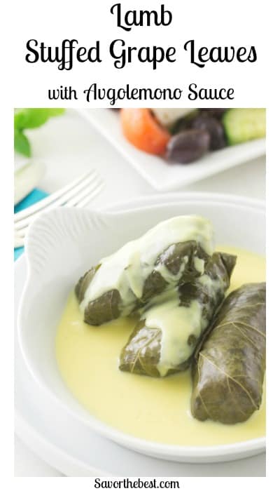 Lamb Stuffed Grape Leaves (Dolmas) with Avgolemono Sauce