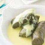 Lamb Stuffed Grape Leaves (Dolmas) with Avgolemono Sauce