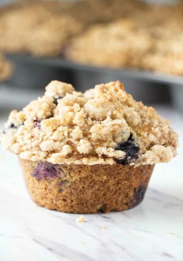 banana blueberry muffins with cinnamon crumb topping