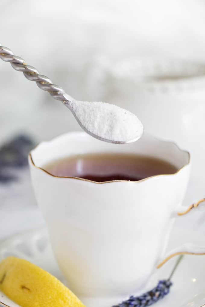 lavender infused sugar in earl grey tea