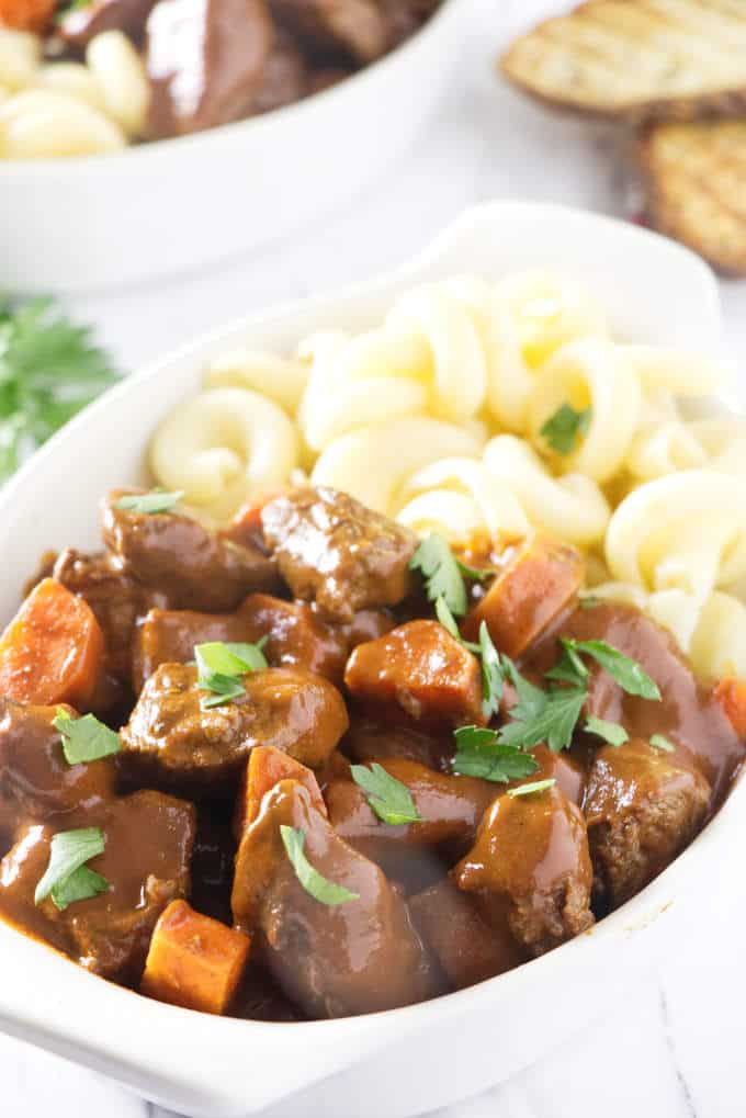 venison goulash with pasta