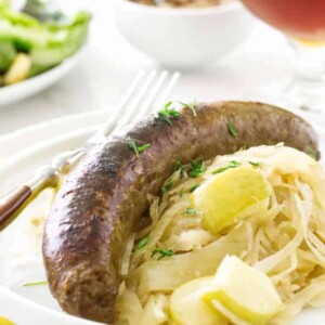 Ale Braised Bratwurst and Apple Sauerkraut