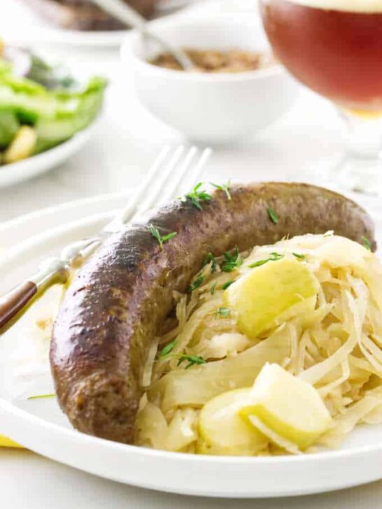 Ale Braised Bratwurst and Apple Sauerkraut