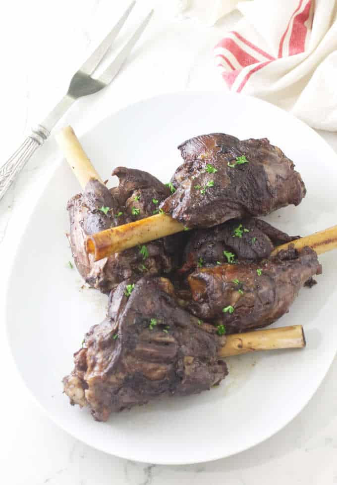 Slow Cooked Moroccan Lamb Shanks with Lemon-Garlic Orzo