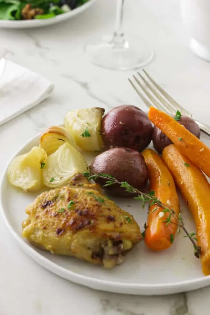 Chicken and Vegetables on a white plate