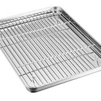 TeamFar Baking Sheet with Rack Set, Stainless Steel Baking Pan Tray Cookie Sheet with Cooling Rack, Non Toxic & Healthy, Easy Clean & Dishwasher Safe