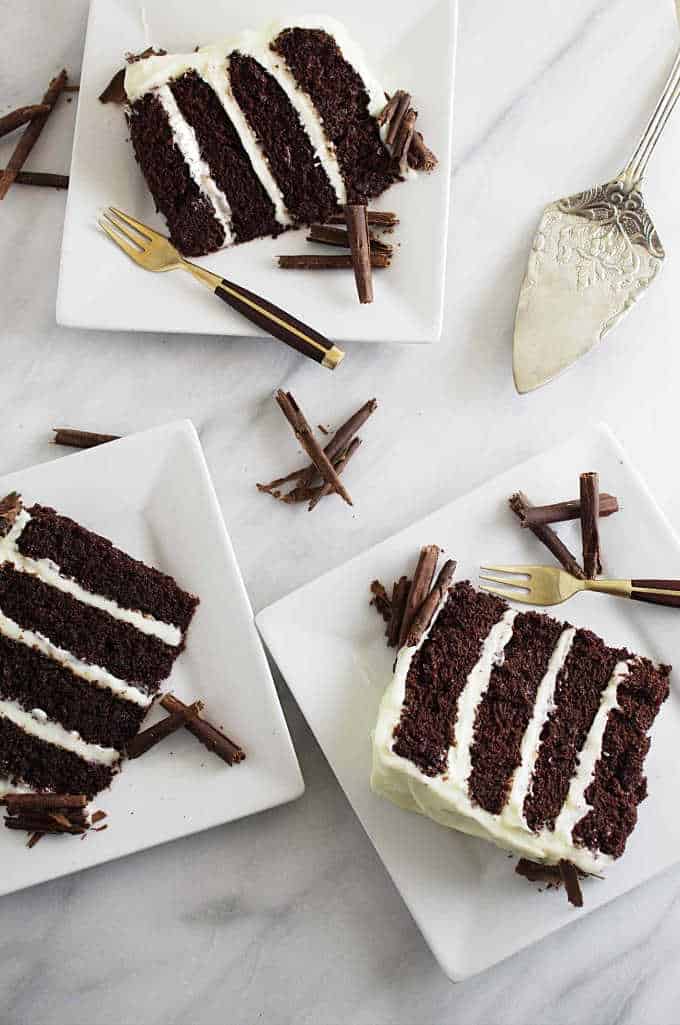 intense chocolate cake with cream cheese frosting