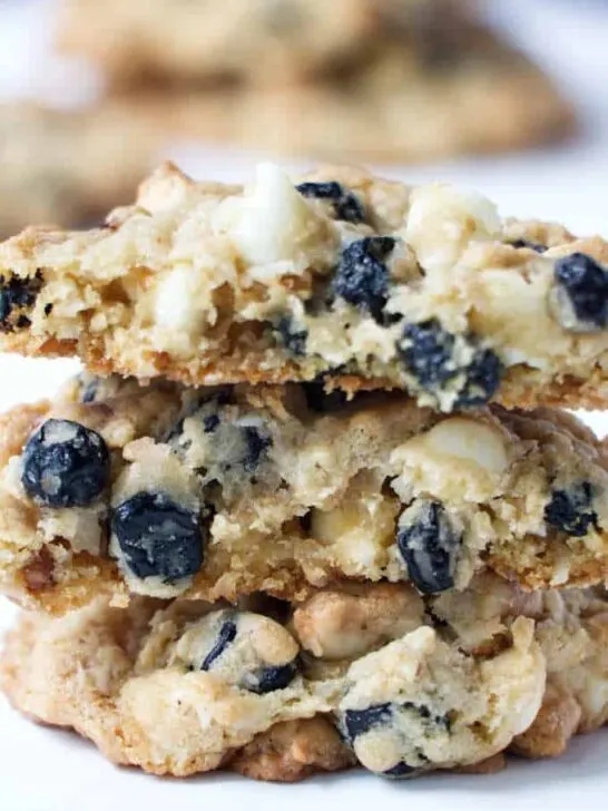 stack of blueberry granola cookies