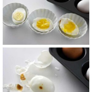 collage of hard boiled eggs baked in the oven