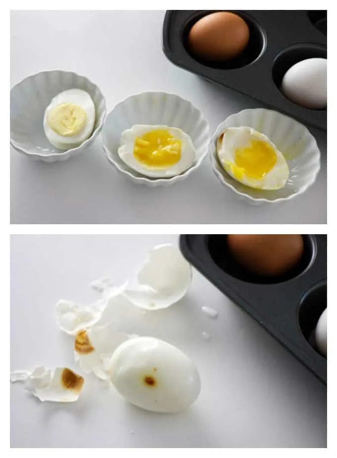 collage of hard boiled eggs baked in the oven