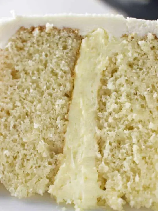 two layers of cake with filling in the center