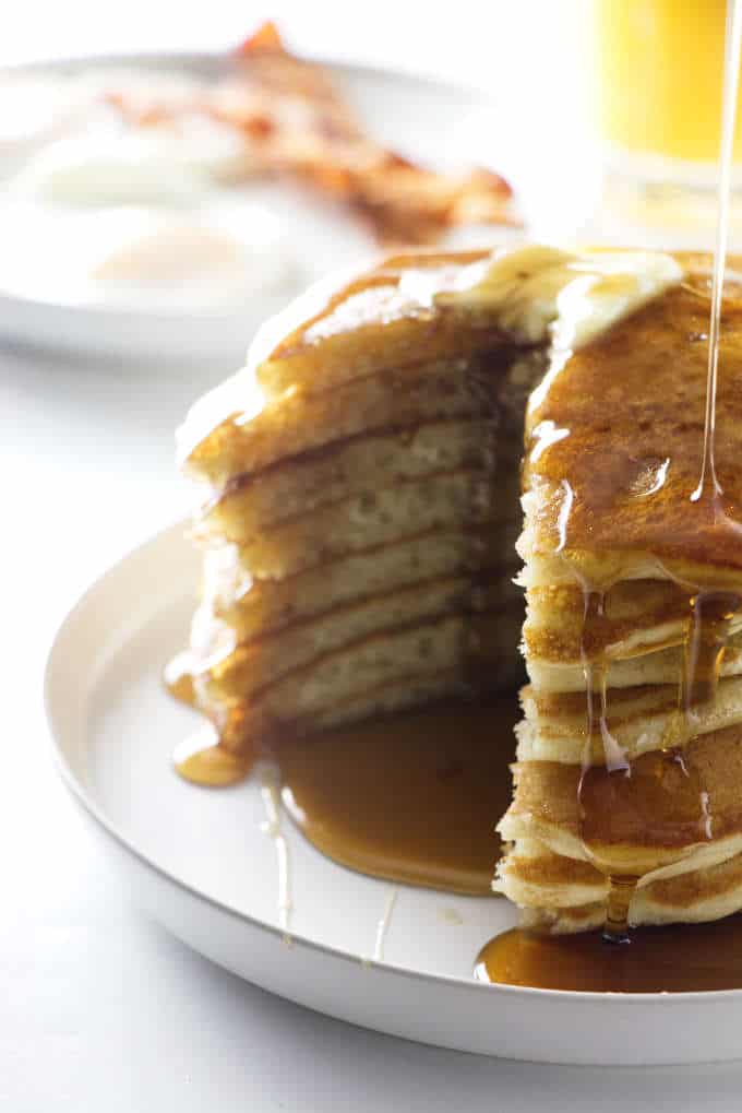 Stack of partially eaten pancakes 