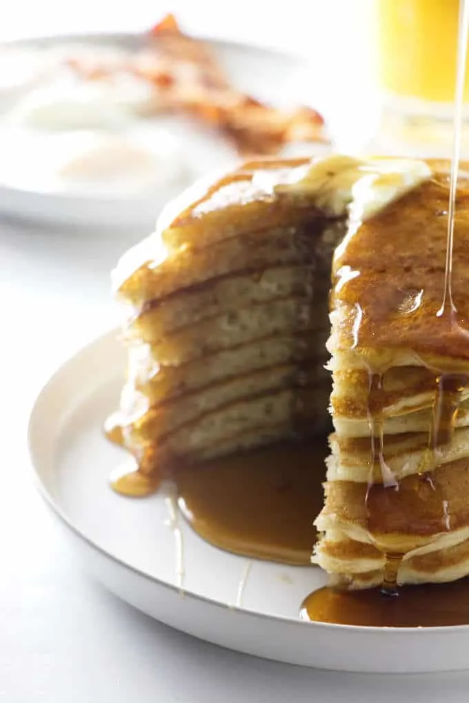 Stack of partially eaten pancakes 