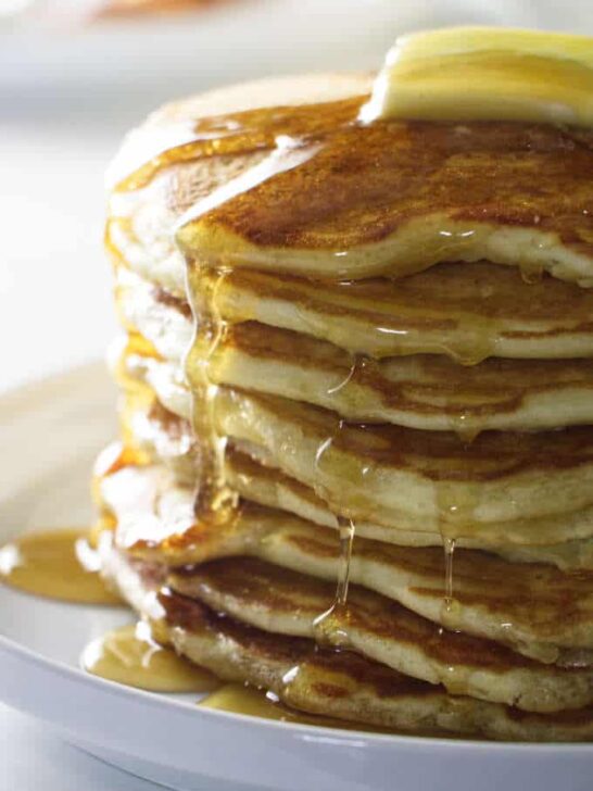 stack of 8 sourdough pancakes