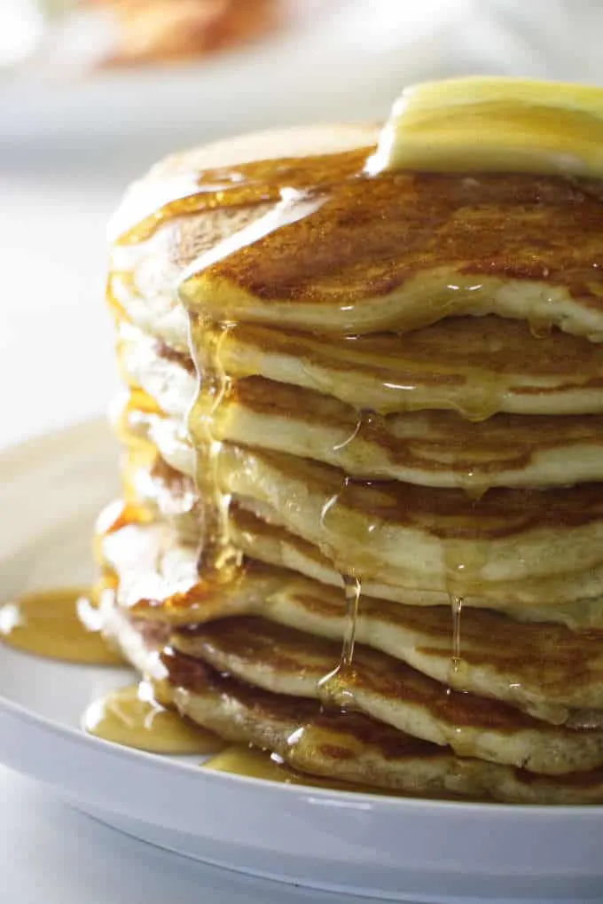 stack of 8 sourdough pancakes