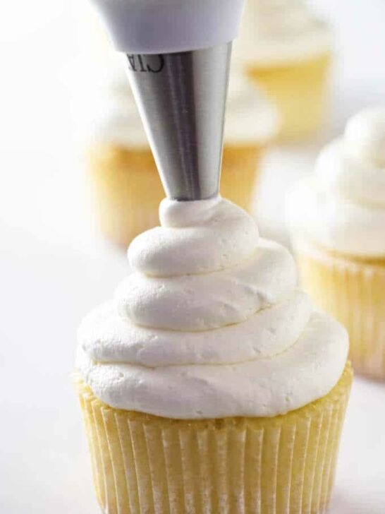 closeup of a cupcake with buttercream frosting