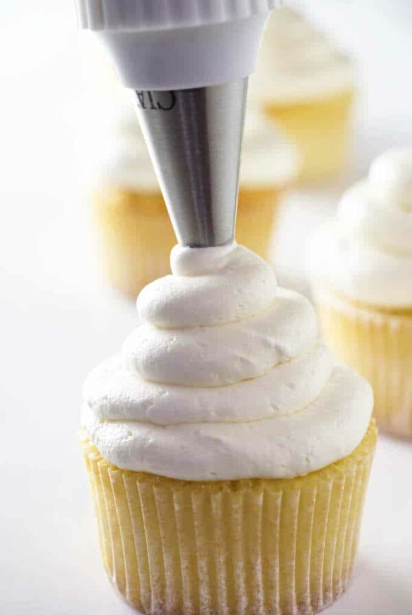 closeup of a cupcake with buttercream frosting