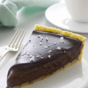 A slice of truffle-like Chocolate Caramel Tart