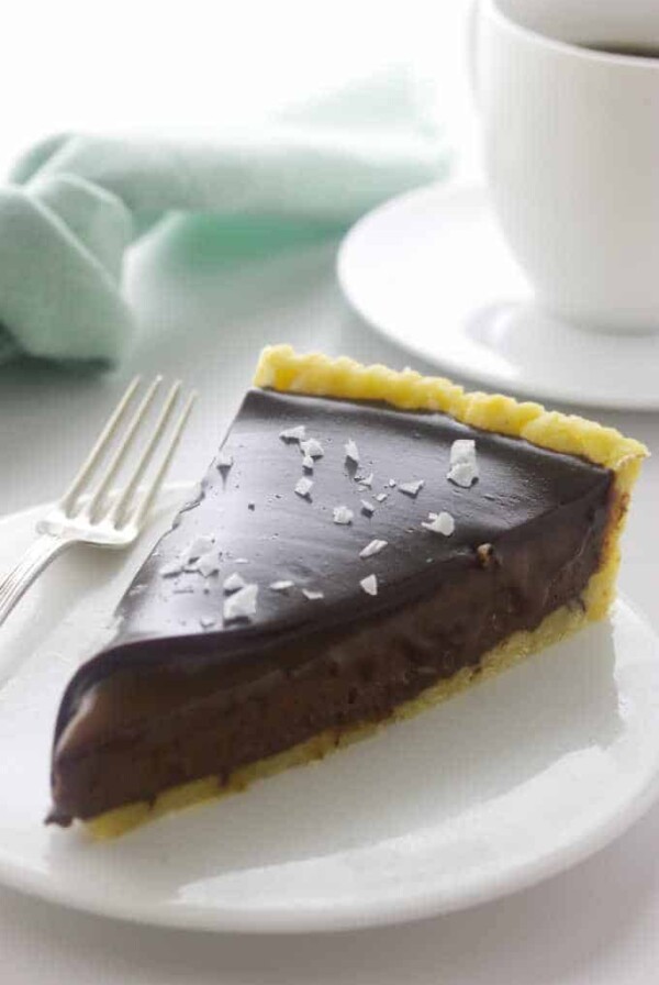 A slice of truffle-like Chocolate Caramel Tart