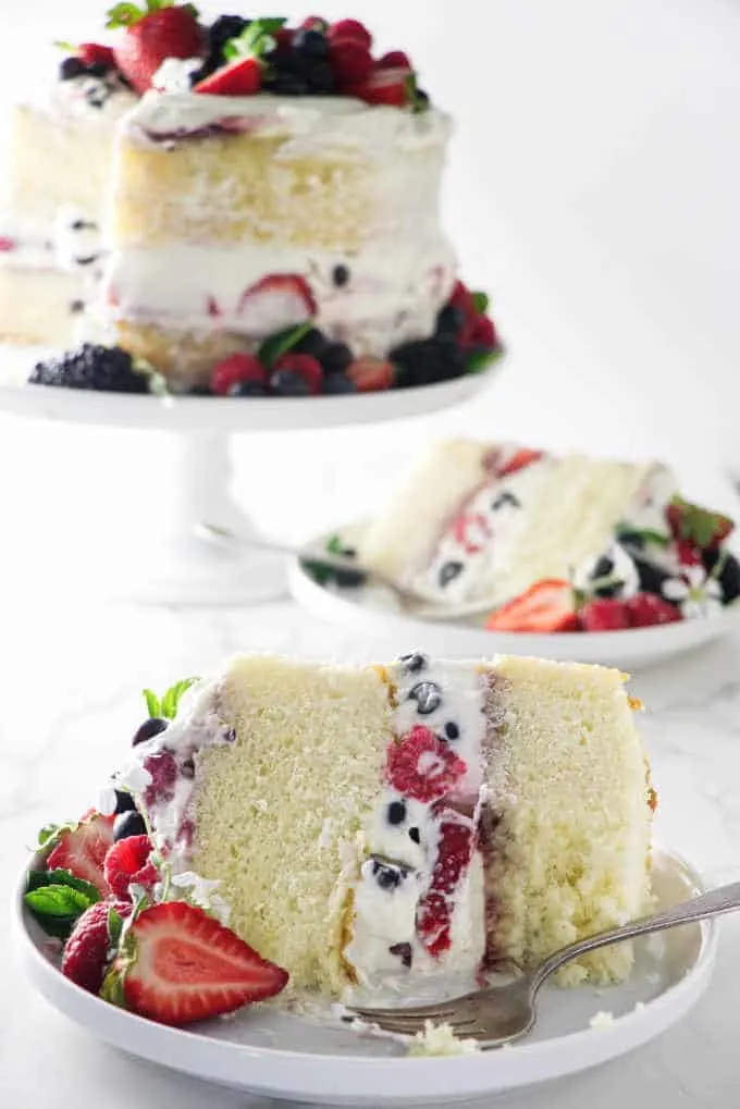 slices of cake with berries