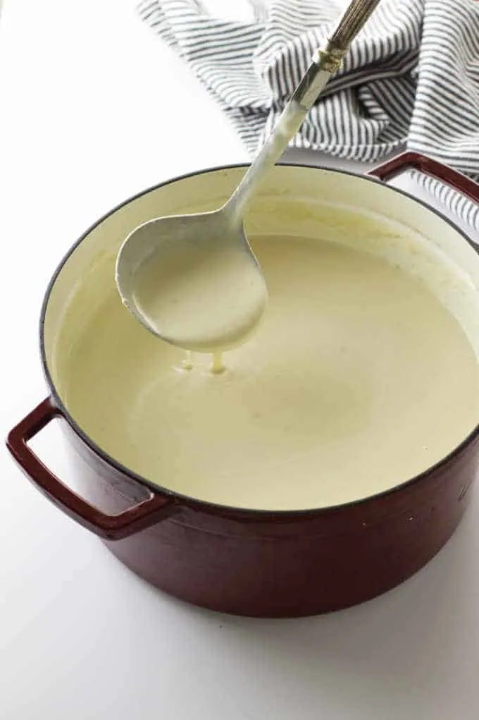 A pot of potato leek soup