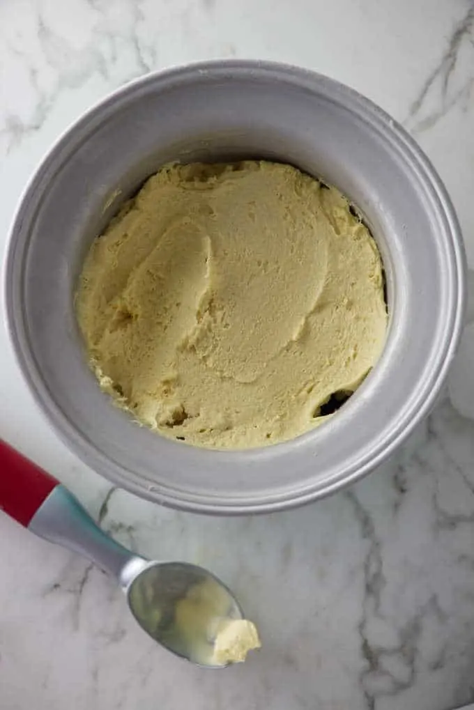 passion fruit ice cream in an ice cream maker 