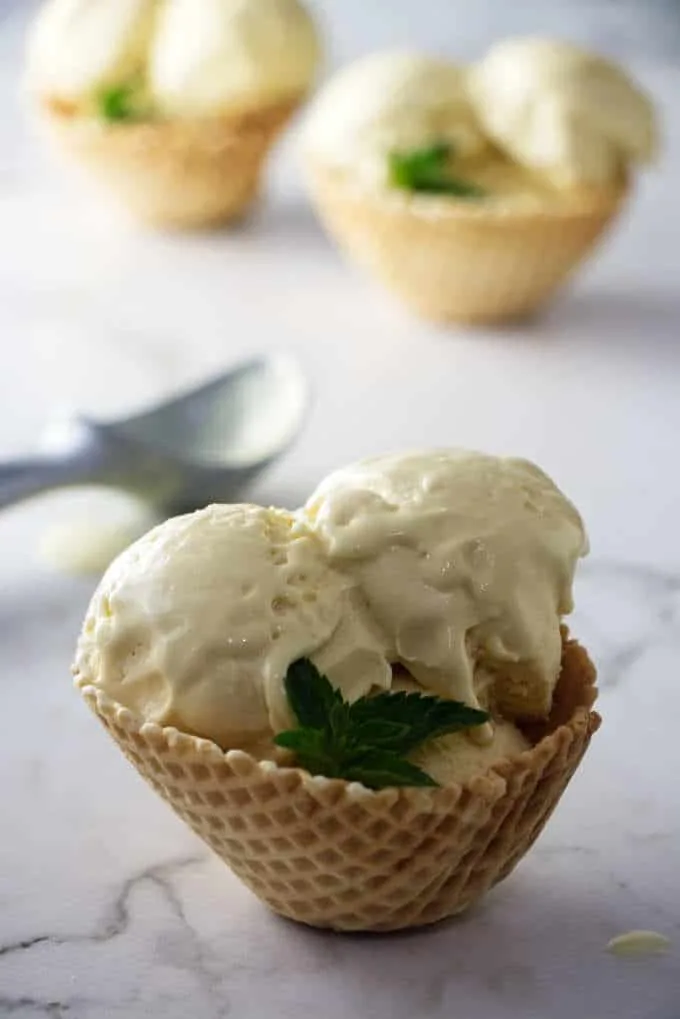 passion fruit ice cream in a waffle cup 