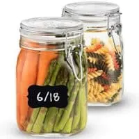 Bormioli Rocco Glass Fido Jars - 33.¾ Ounce - 1 Liter - with hinged hermetically Sealed Airtight lid for Fermenting, Canning, Preserving, With Exclusive Paksh Novelty Chalkboard Labels Set (2 Jars)