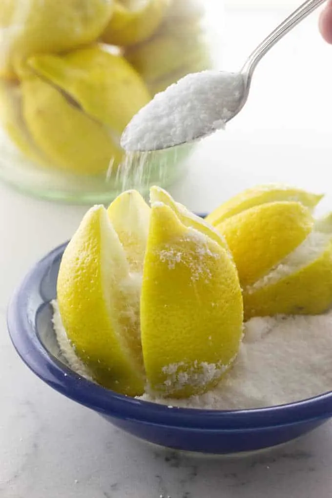 Salting the lemons for preserved lemons