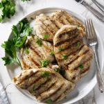 overhead shot of 4 grilled chicken breasts