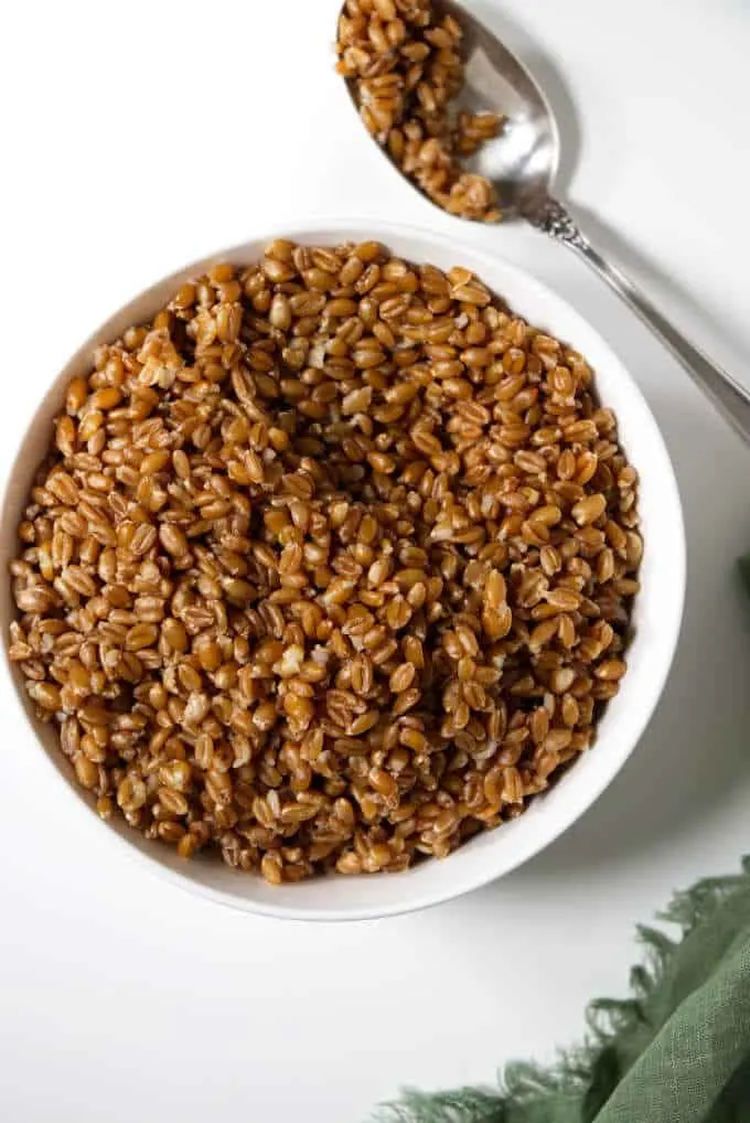 a dish of farro cooked in the Instant Pot