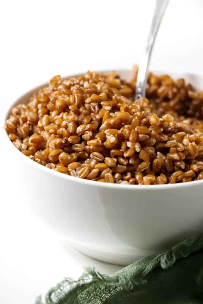 A bowl of Farro cooked in the instant pot