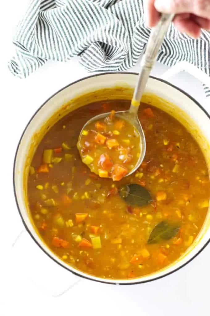 Soup pot of vegetable chowder