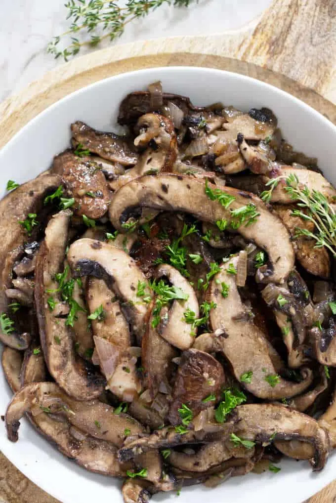 close up of sauteed portobello mushrooms