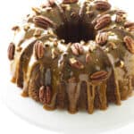 Overhead view of caramel apple cake