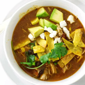 Chicken tortilla soup in a bowl.