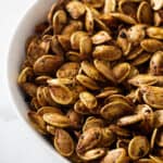 roasted pumpkin seeds in a serving bowl