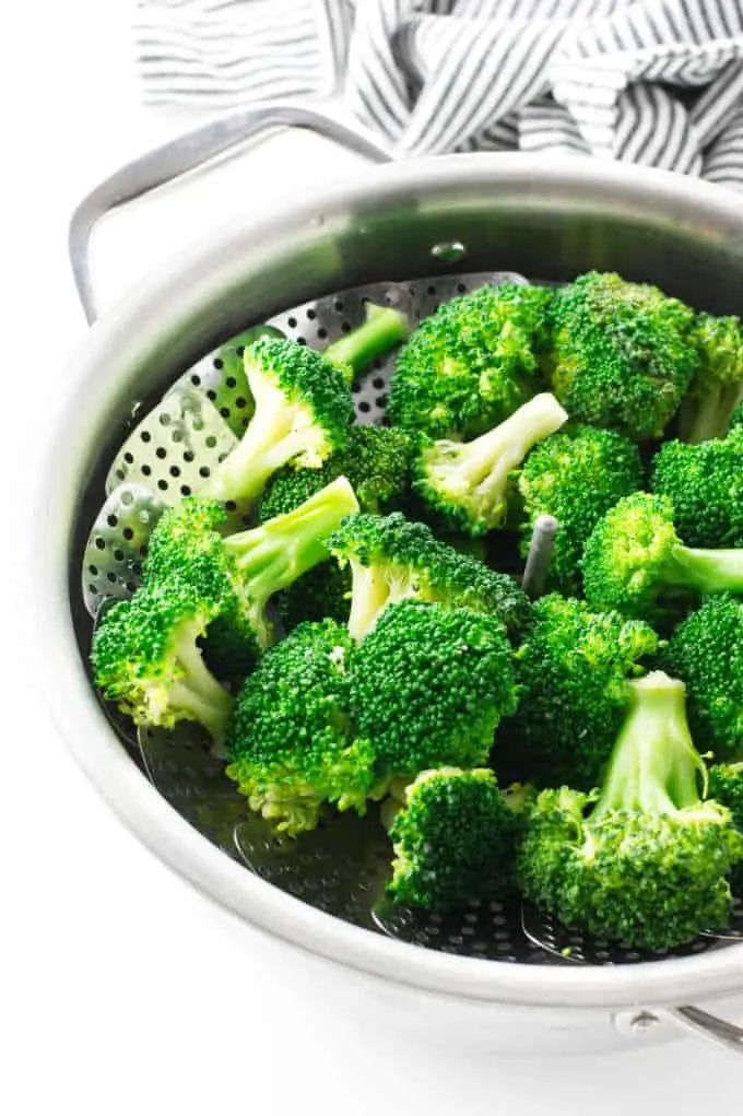 Steamed broccoli in a pot